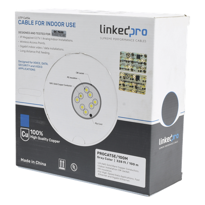 LINKEDPRO BY EPCOM Cable UTP Cat5e / 4 Pares / 100% Cobre Calibre 24 / 100 MHz – PRO-CAT-5E/100M