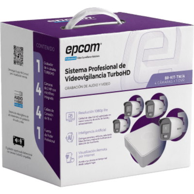 EPCOM PROFESSIONAL Kit de Videovigilancia TurboHD / 1080p Lite / DVR 4 Canales / 4 Cámaras Bala – B8-KIT-TWA